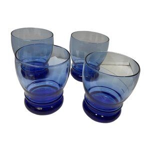 Vintage COBALT BLUE Tumbler Pedestal Bottom Set of 4 Glasses Beverages 4.25" H